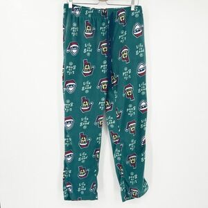 Life Is Good Womens‎ Christmas Dog Santa Hat Fleece Lounge Sleep Pajama Pants L